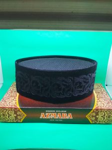 peci songkok kopiah azmaba bludru hitam full ac motif laser